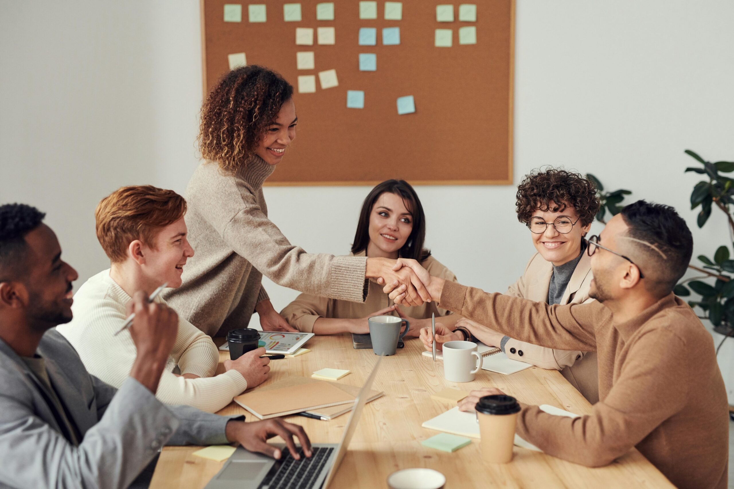 Employees in a meeting.
